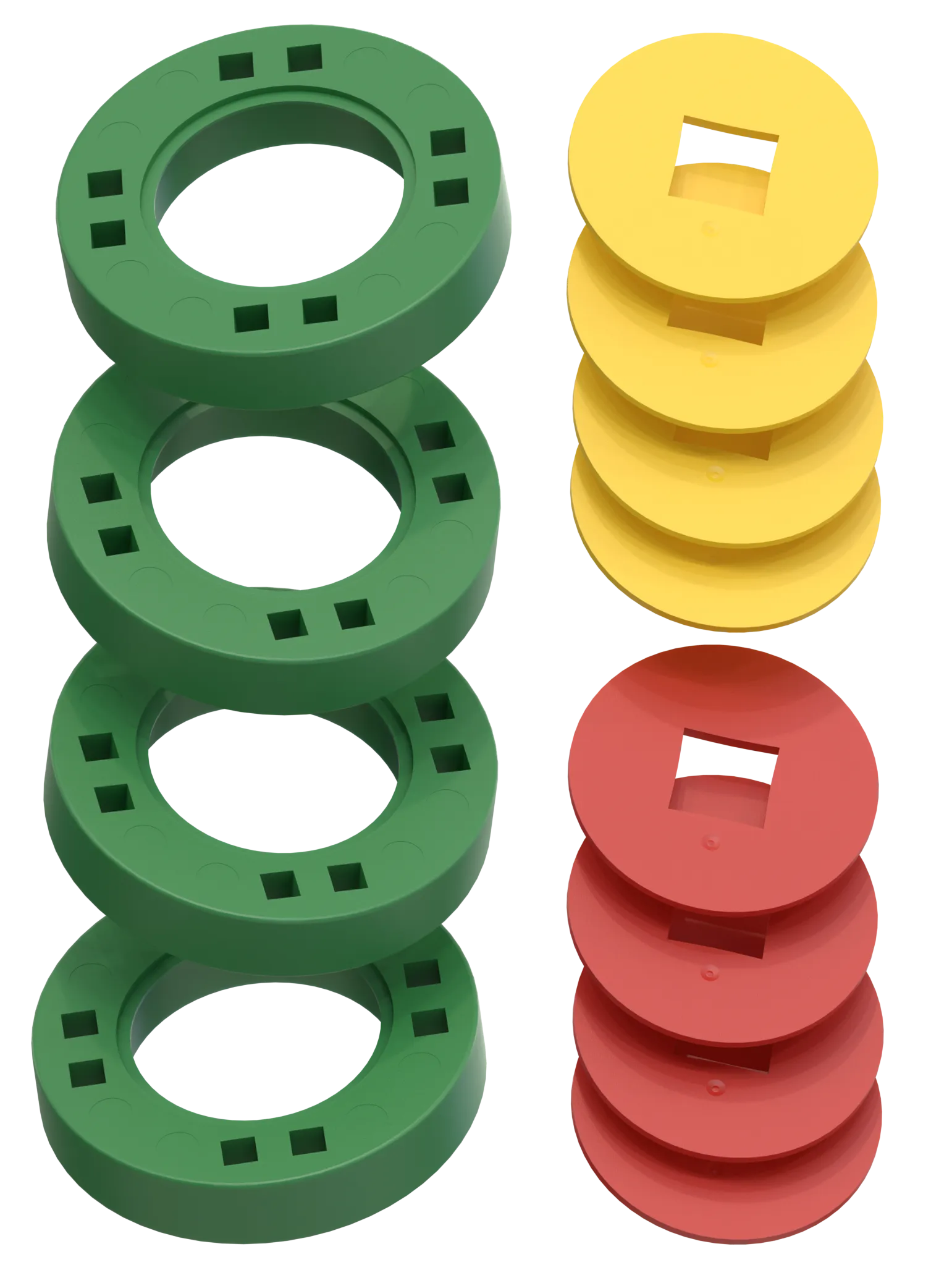 BIG Hjul – 4 Gröna hjul med 4 gula och 4 röda navkapslar